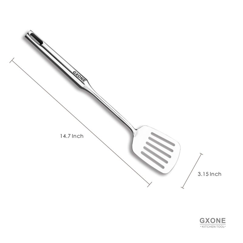 GXONE Stainless Steel Slotted Spatula,Cooking Utensil For Kitchen Use With Hollow Handle,Silver/14.9Inch - Image 2